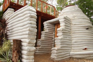 Adjacent to the EarthBlock Vault House is an 8-foot Emergency Shelter Dome that serves as the kitchen.